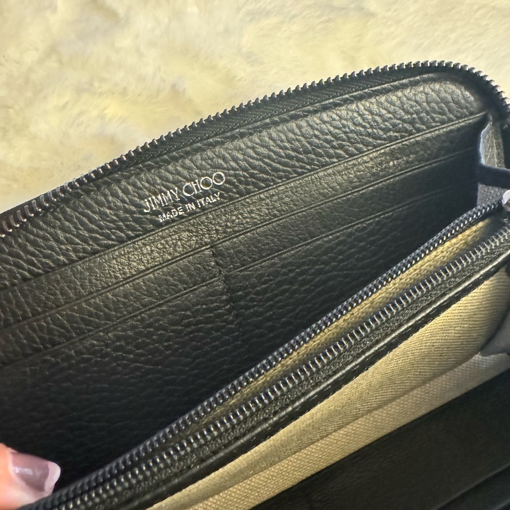 JIMMY CHOO Black Leather Zipper Wallet With Studs. 100% Authentic. - Picture 9 of 15